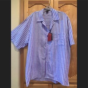 BERGATI Italian Linen SHIRT LtBlue/Plum Stripe  L